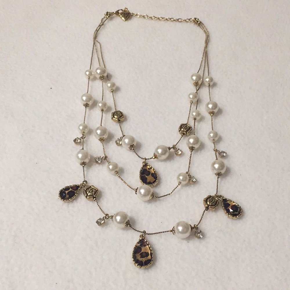 Layered Betsey Johnson Cheetah and Pearl Necklace